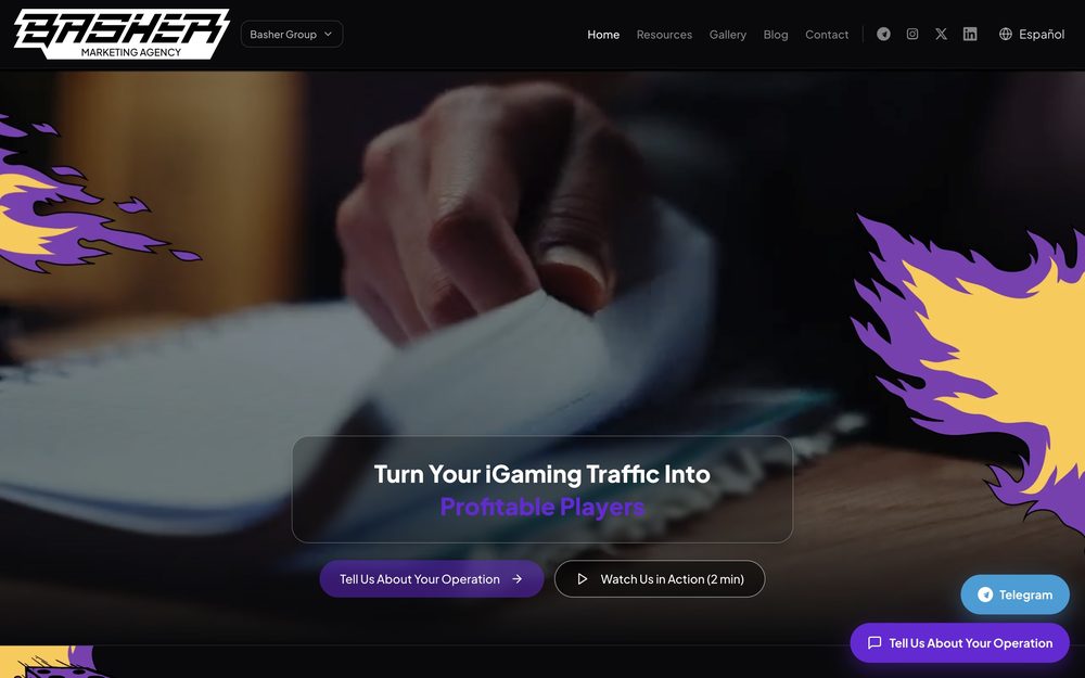 Captura de la web de Basher, agencia de marketing en Perú