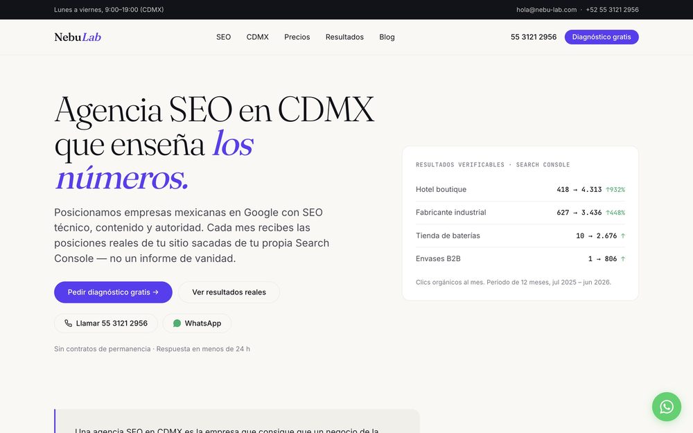 Captura de la web de NebuLab, agencia de marketing en Perú