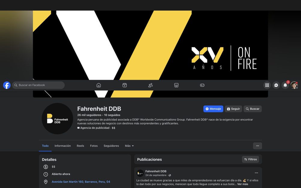 Captura de la web de Fahrenheit DDB, agencia de marketing en Perú