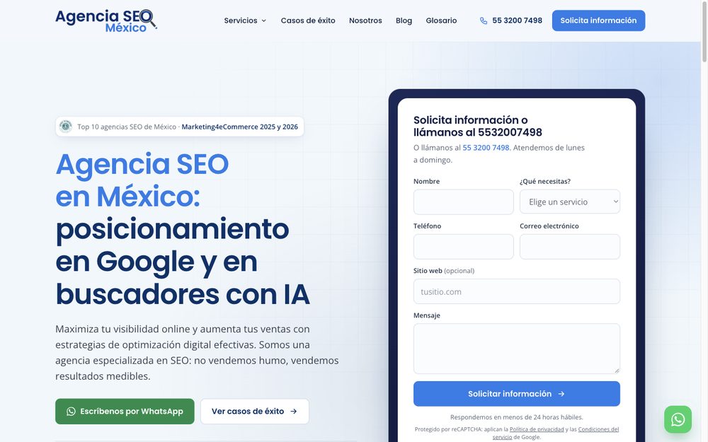 Captura de la web de AgenciaSEOMéxico, agencia SEO en México
