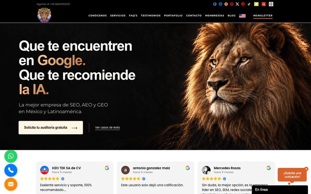 Captura de la web de Optimización Online, agencia SEO en México