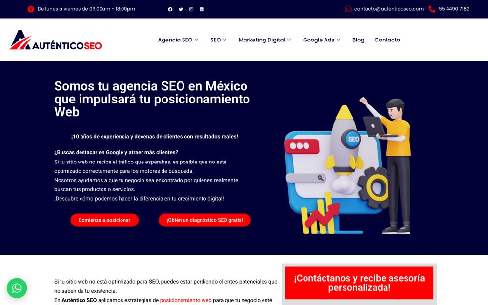 Captura de la web de Auténtico SEO, agencia SEO en México
