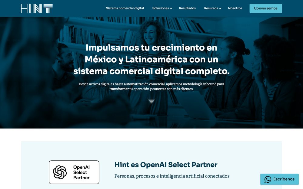 Captura de la web de Hint, agencia SEO en México