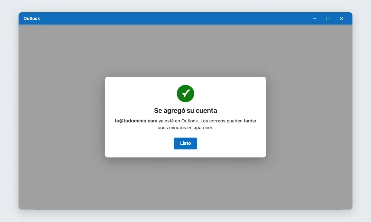 Confirmación de Outlook: la cuenta se agregó