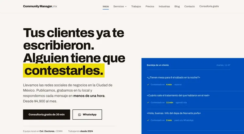 Captura de la web de Community Manager MX