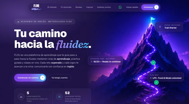 FLOU — plataforma de aprendizaje de inglés con rutas, speaking tasks y workbook, desarrollo por José Gaspard