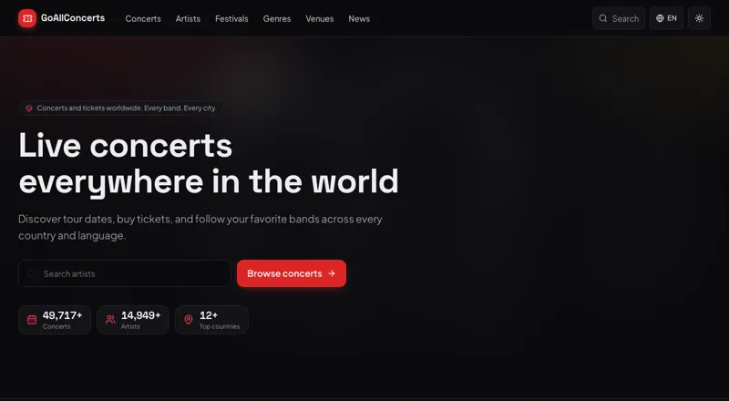 GoAllConcerts — buscador mundial de conciertos y festivales, desarrollo por José Gaspard