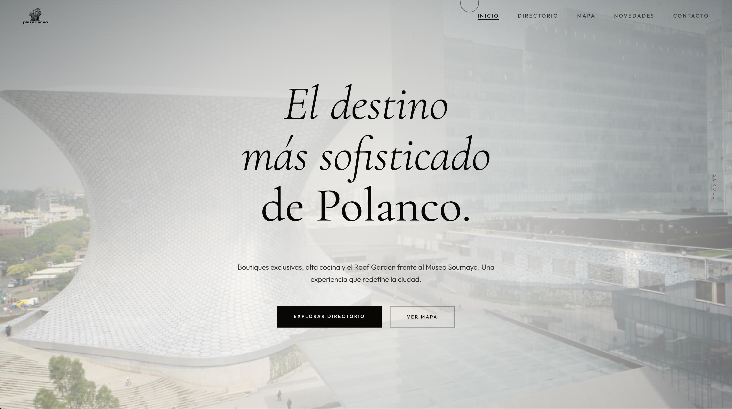 Plaza Carso — sitio web para complejo cultural y comercial del Grupo Carso